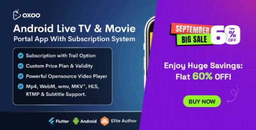OXOO - Flutter Live TV & Movie Portal App for iOS And Android